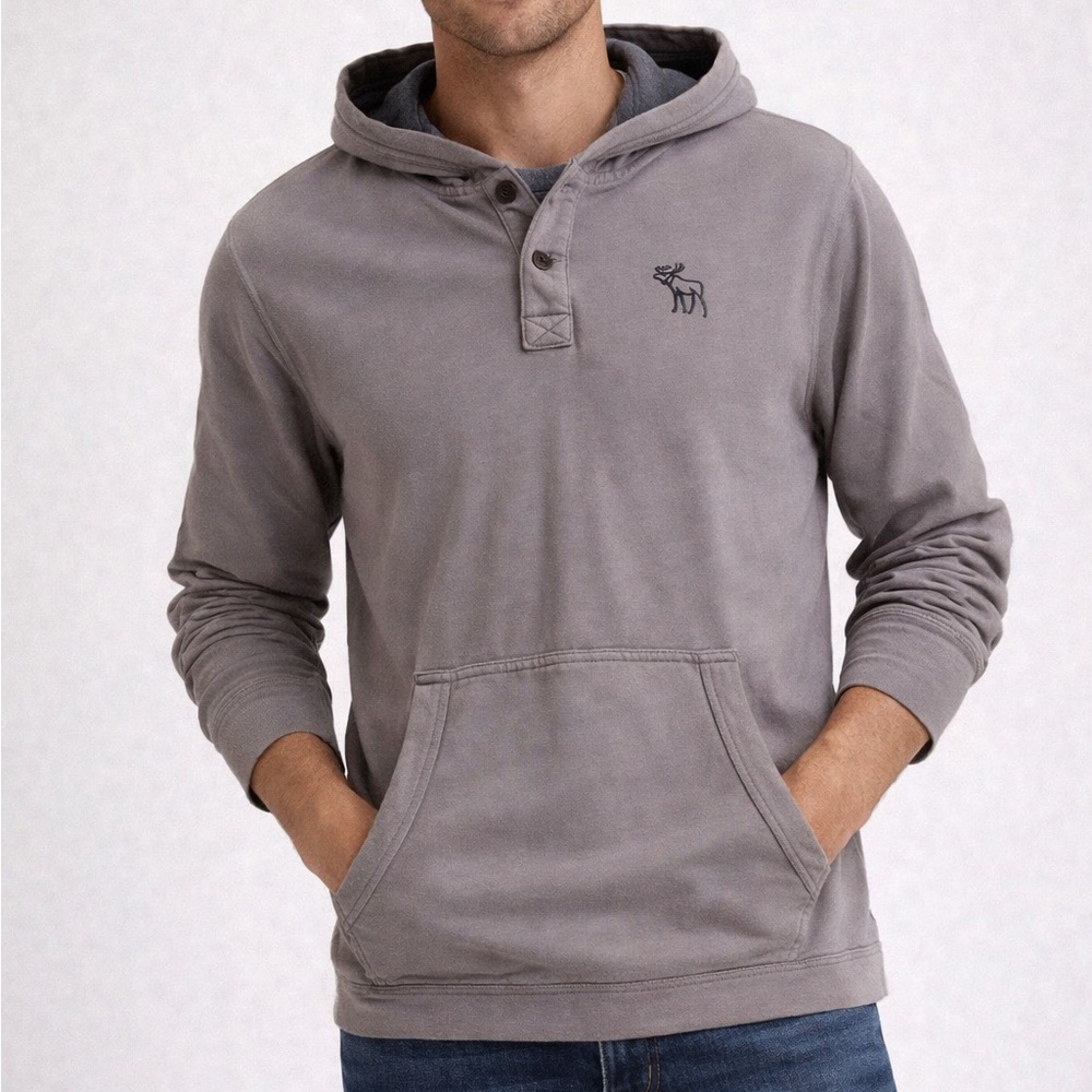 Abercrombie Men’s Hooded Muscle Henley Long Sleeve Shirt Y2K Vintage Gray Medium